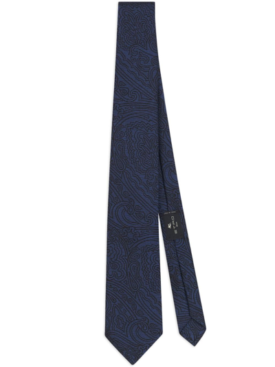 Shop Etro Jacquard Printed Silk Tie In Blue