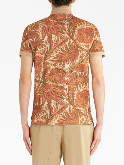 Shop Etro Floral-print Cotton Polo Shirt In Brown