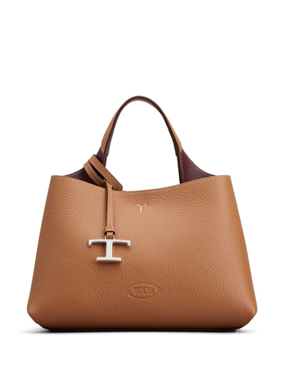 Shop Tod's Logo-pendant Leather Tote Bag In Brown