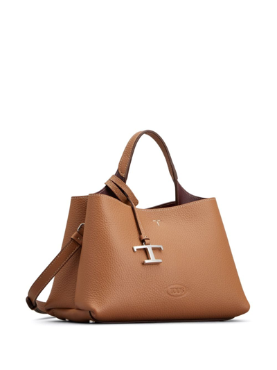 Shop Tod's Logo-pendant Leather Tote Bag In Brown