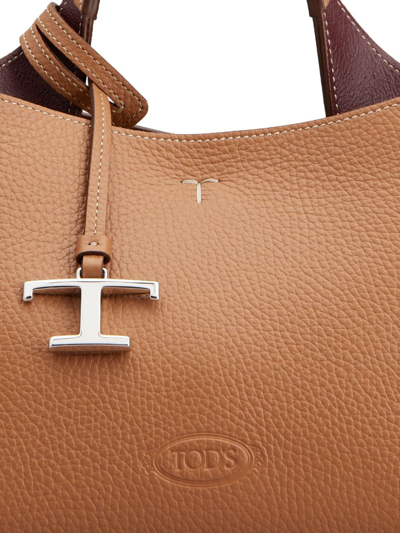 Shop Tod's Logo-pendant Leather Tote Bag In Brown