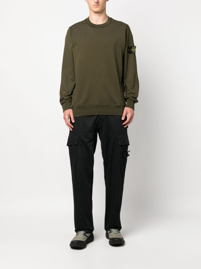 Shop Stone Island Compass-patch Cotton Sweatshirt In 绿色