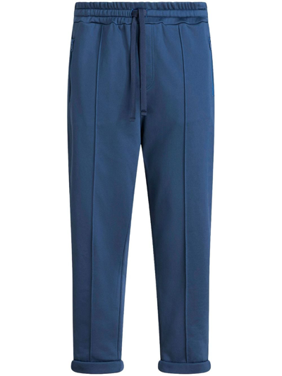 Shop Etro Logo-embroidered Jersey Trousers In Blue
