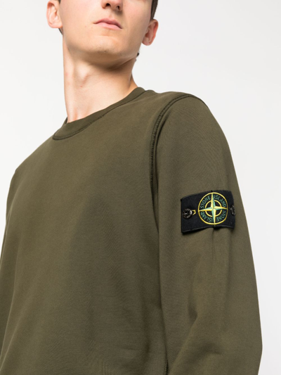 Shop Stone Island Compass-patch Cotton Sweatshirt In 绿色