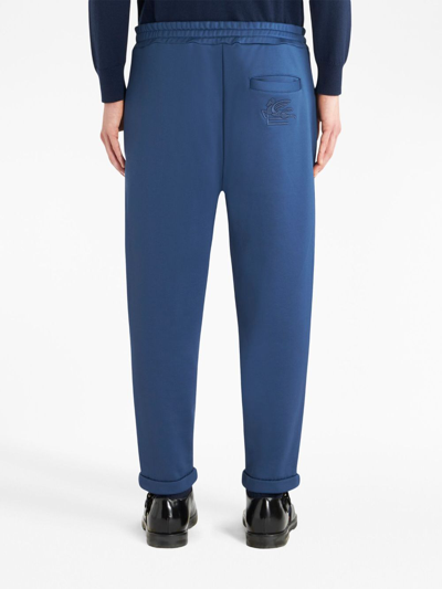Shop Etro Logo-embroidered Jersey Trousers In Blue