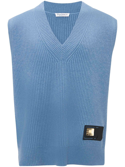 Shop Jw Anderson Logo-patch Ribbed Knit Vest In Blue