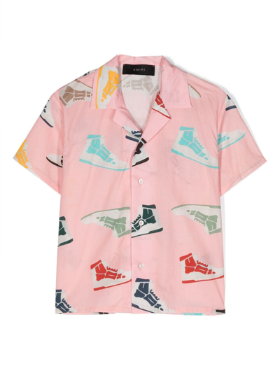 Shop Amiri Graphic-print Short-sleeves Cotton Shirt In 粉色