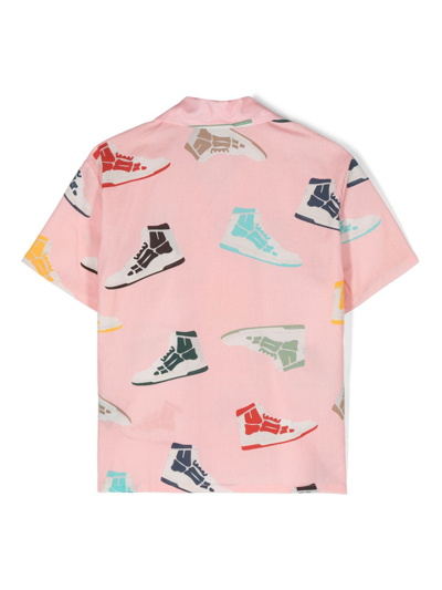 Shop Amiri Graphic-print Short-sleeves Cotton Shirt In 粉色