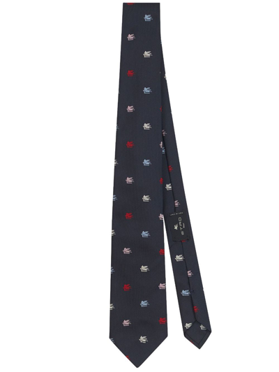 Shop Etro Logo-jacquard Silk Tie In 蓝色