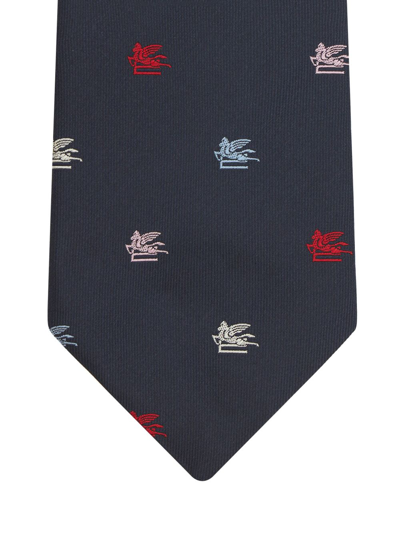 Shop Etro Logo-jacquard Silk Tie In 蓝色