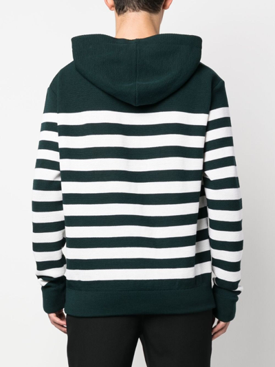 Shop Balmain Striped Wool-blend Knitted Hoodie In 绿色