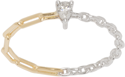 Shop Yvonne Léon Gold & White Gold Solitaire Ring In 18k White Yellow Gld