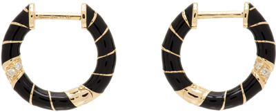 Shop Yvonne Léon Gold & Black Paire De Creoles Mini Torsade Earrings In 9k Yellow Gold
