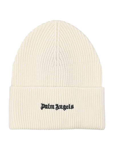 Shop Palm Angels Classic Logo Ribbed Beanie In Off White