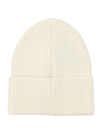 Shop Palm Angels Classic Logo Ribbed Beanie In Off White