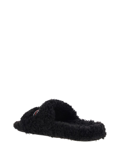 Shop Balenciaga Furry Slide Shoes In Black/white/red