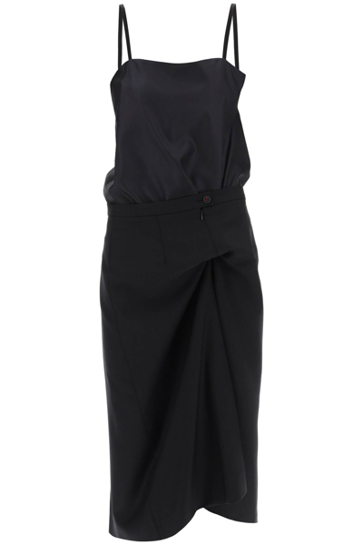 Shop Maison Margiela Dual Material Midi Dress In Black (black)