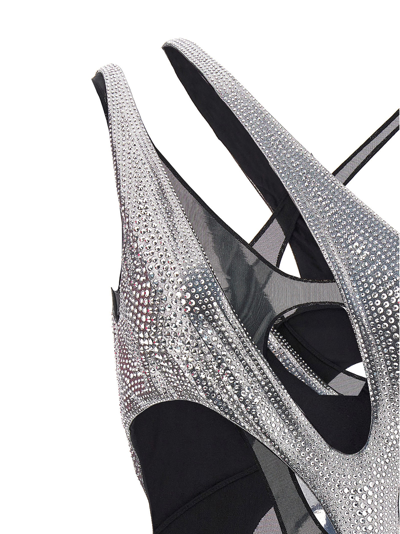 Shop Mugler Swimsuit Cut Outs And Sequins In Silver
