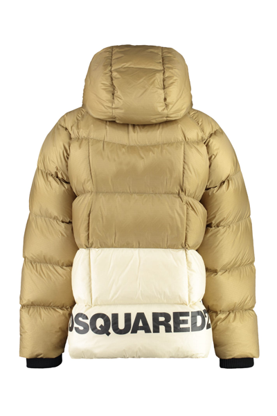 Shop Dsquared2 Kaban Hooded Techno Fabric Down Jacket In Beige