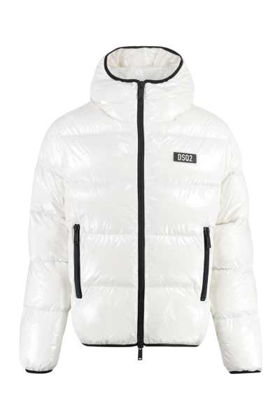 Shop Dsquared2 Kaban Hooded Shiny Down Jacket In White