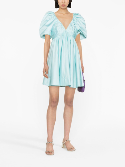 Shop Aje Gabrielle Plunge Mini Dress In Blau