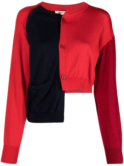 Shop Ports 1961 Asymmetric-design Two-tone Cardigan In Red