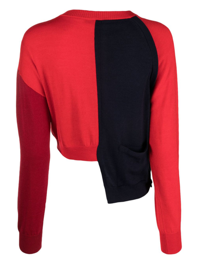 Shop Ports 1961 Asymmetric-design Two-tone Cardigan In Red