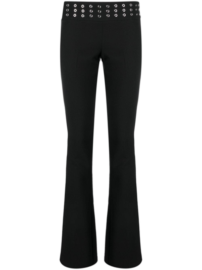 Shop Blumarine Eyelet-embellished Flared Trousers In Schwarz