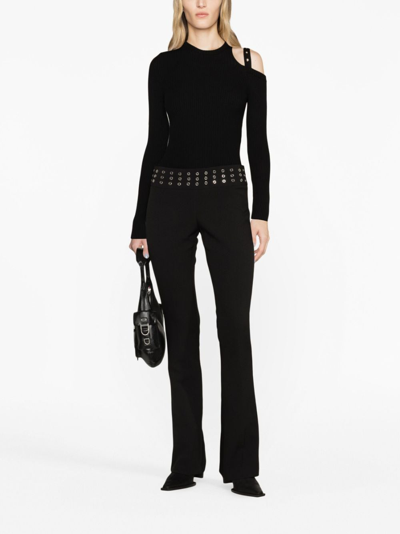 Shop Blumarine Eyelet-embellished Flared Trousers In Schwarz