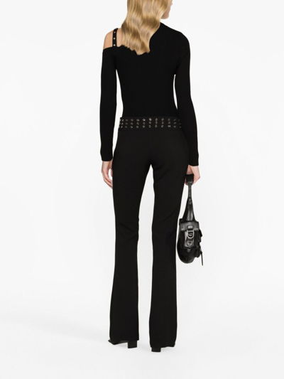 Shop Blumarine Eyelet-embellished Flared Trousers In Schwarz