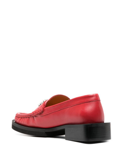 Shop Ganni Logo-plaque Leather Loafer In Rot