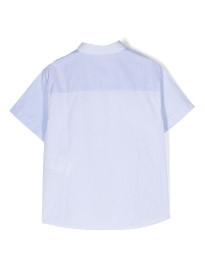 Shop Emporio Armani Embroidered-logo Panelled Cotton Shirt In Blau