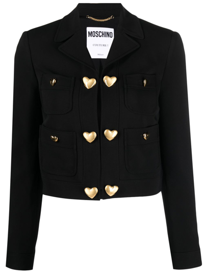 Shop Moschino Glossed-panel Double-breasted Blazer In Schwarz