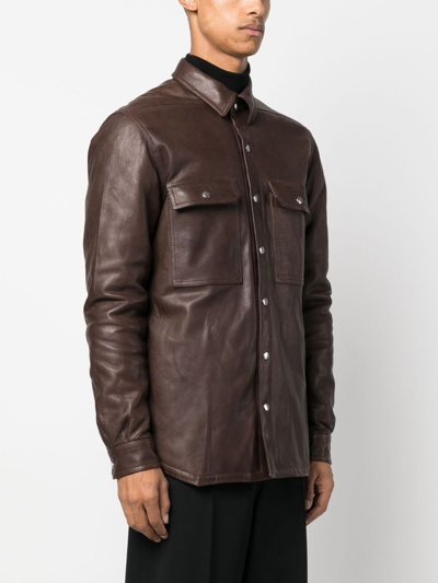 Shop Rick Owens Luxor Leather Shirt Jacket In Brown
