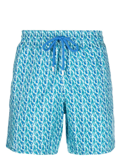 Shop Vilebrequin Graphic-print Drawstring Swim Shorts In Blau