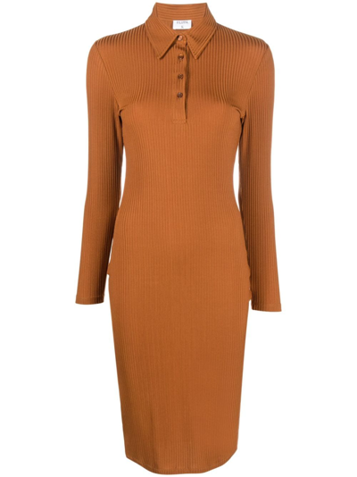 Shop Filippa K Ribbed Jersey Polo Dress In Brown