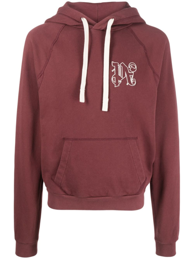 Shop Palm Angels Monogram-embroidered Cotton Hoodie In Red