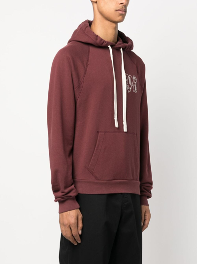 Shop Palm Angels Monogram-embroidered Cotton Hoodie In Red