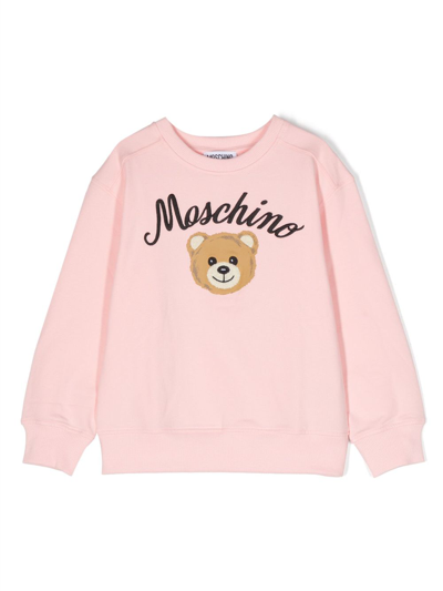 Shop Moschino Teddy Bear-print Cotton-blend Sweatshirt In Pink