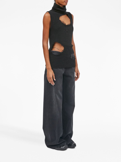 Mm6 Maison Margiela Cut-out Detailing High-neck Top In Schwarz