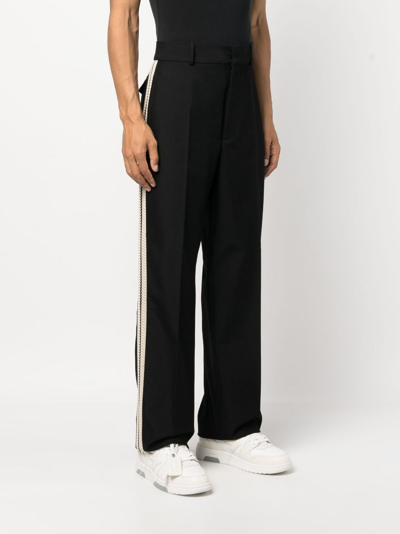 Shop Palm Angels Stripe-detail Cotton Tailored Trousers In Black