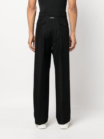 Shop Palm Angels Stripe-detail Cotton Tailored Trousers In Black