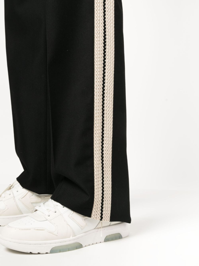 Shop Palm Angels Stripe-detail Cotton Tailored Trousers In Black