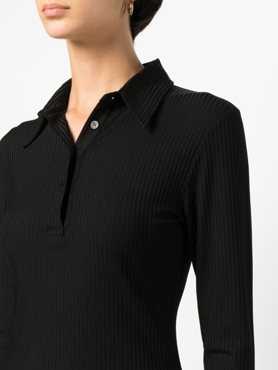 Shop Filippa K Ribbed Jersey Polo Dress In Black
