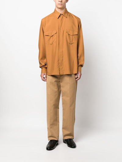Shop Bally Pointed-collar Silk Shirt In Brown