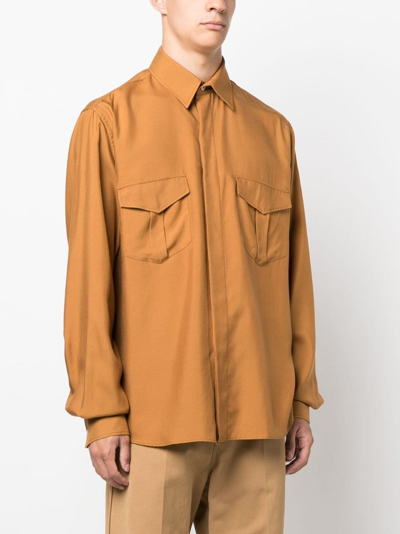 Shop Bally Pointed-collar Silk Shirt In Brown
