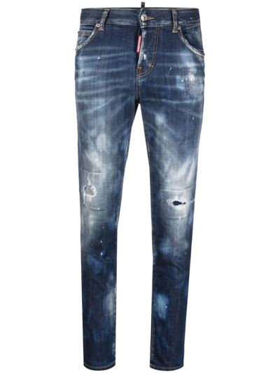 Shop Dsquared2 Distressed-effect Cropped Jeans In Blue