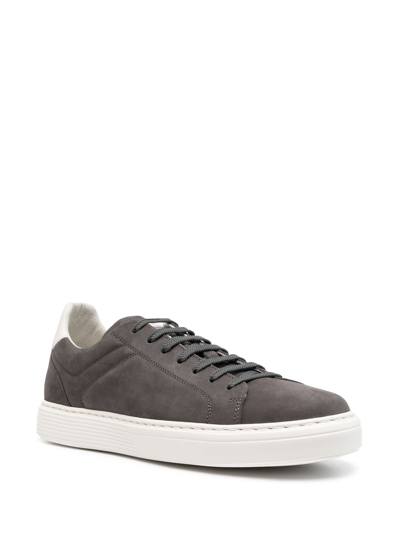 Brunello Cucinelli Nubuck-leather Low-top Sneakers In Grau