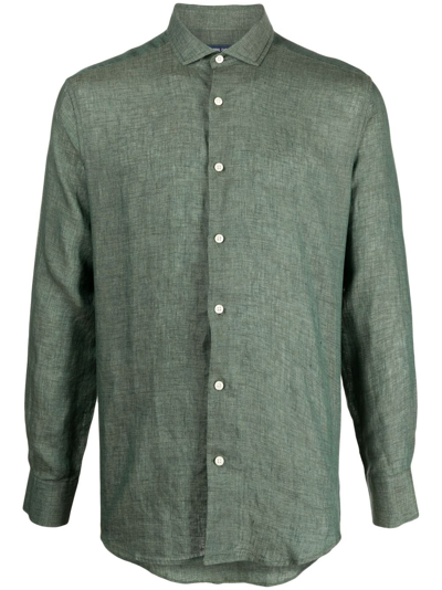 Shop Frescobol Carioca Antonio Long-sleeve Linen Shirt In Green