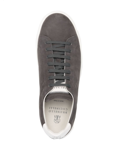 Brunello Cucinelli Nubuck-leather Low-top Sneakers In Grau